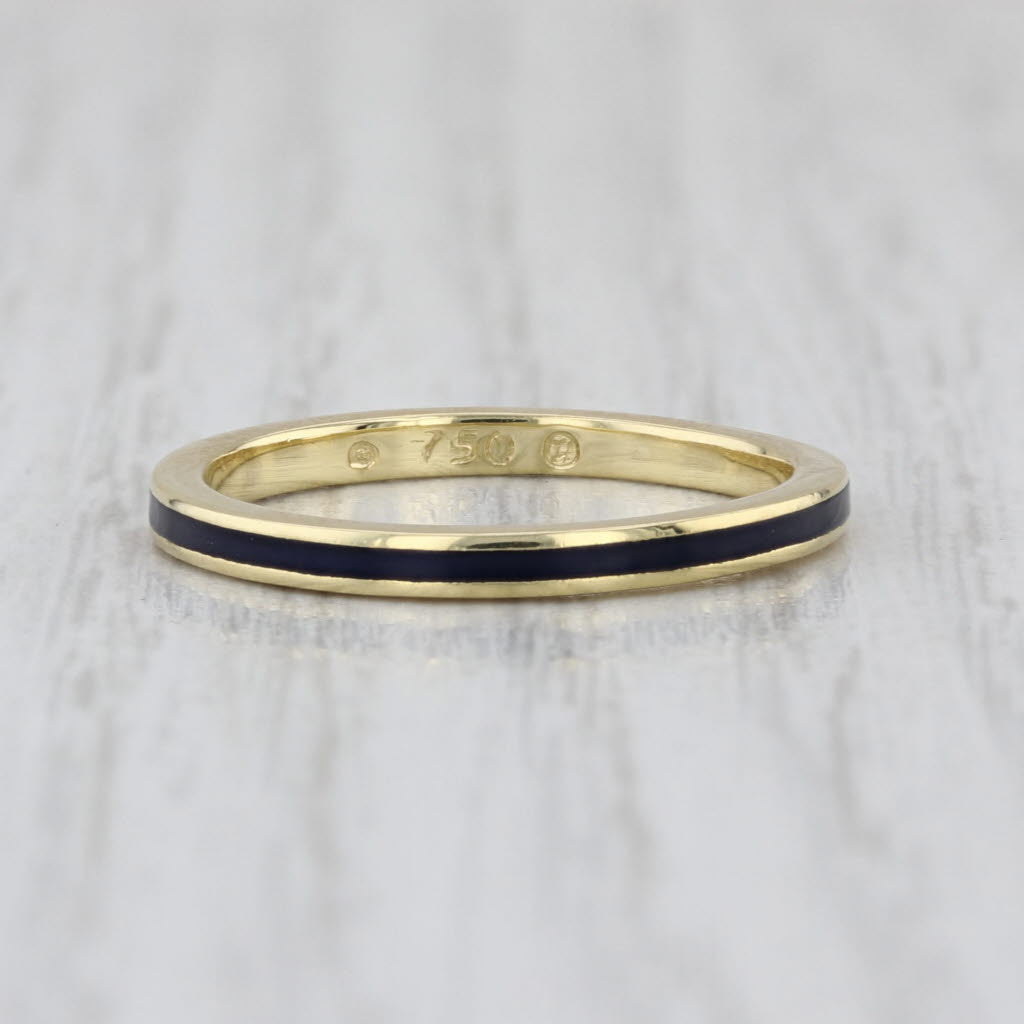 Hidalgo Purple Enamel Ring 18k Yellow Gold Stackable Band Size 6.5