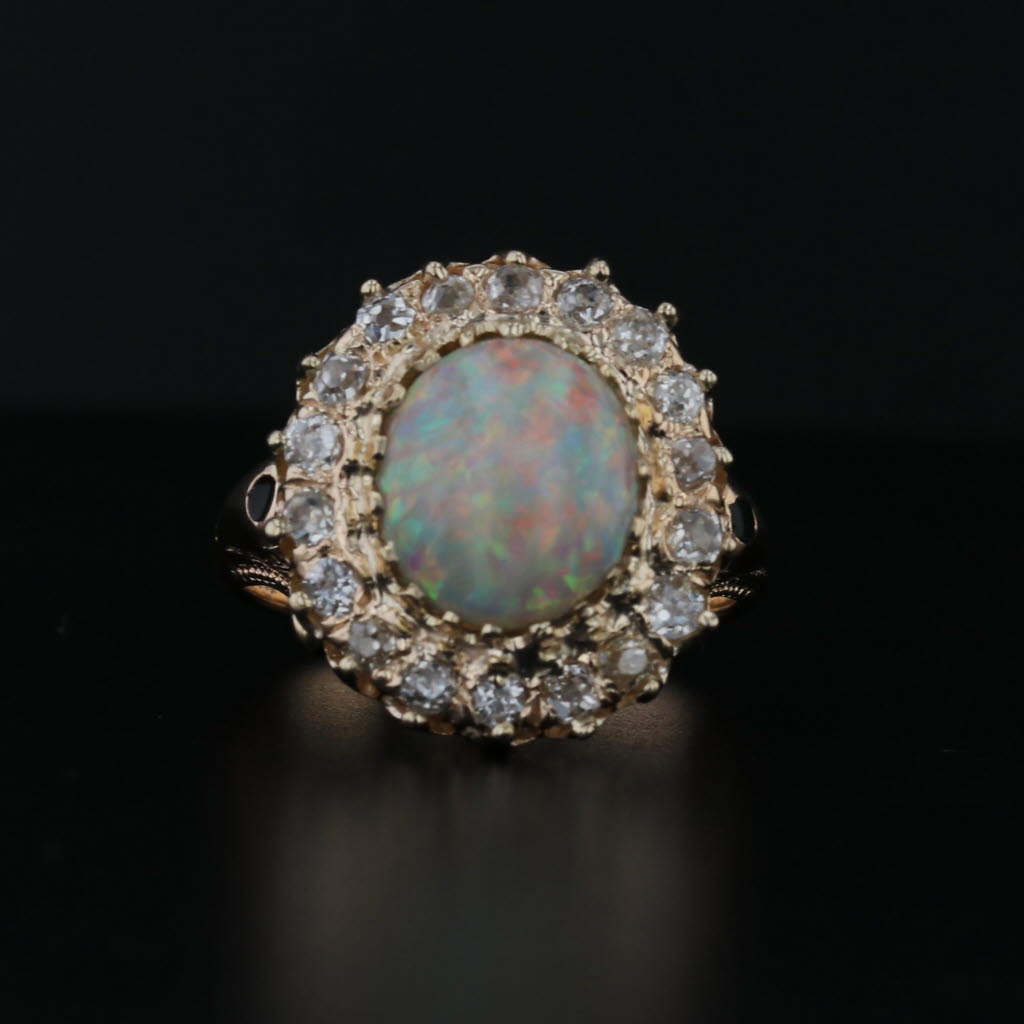 Haydon & Co Cabochon Opal 0.70ctw Diamond Halo Ring 14k Yellow Gold Size 7.5