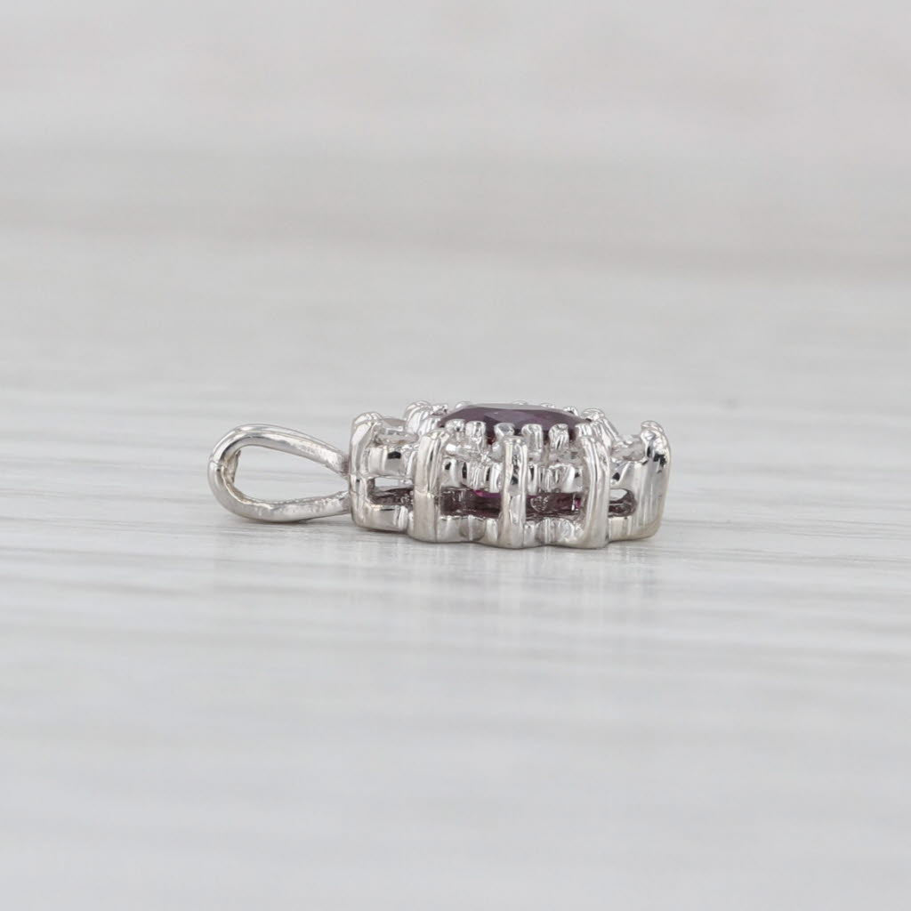 0.70ctw Oval Ruby Diamond Halo Pendant 14k White Gold Small Drop
