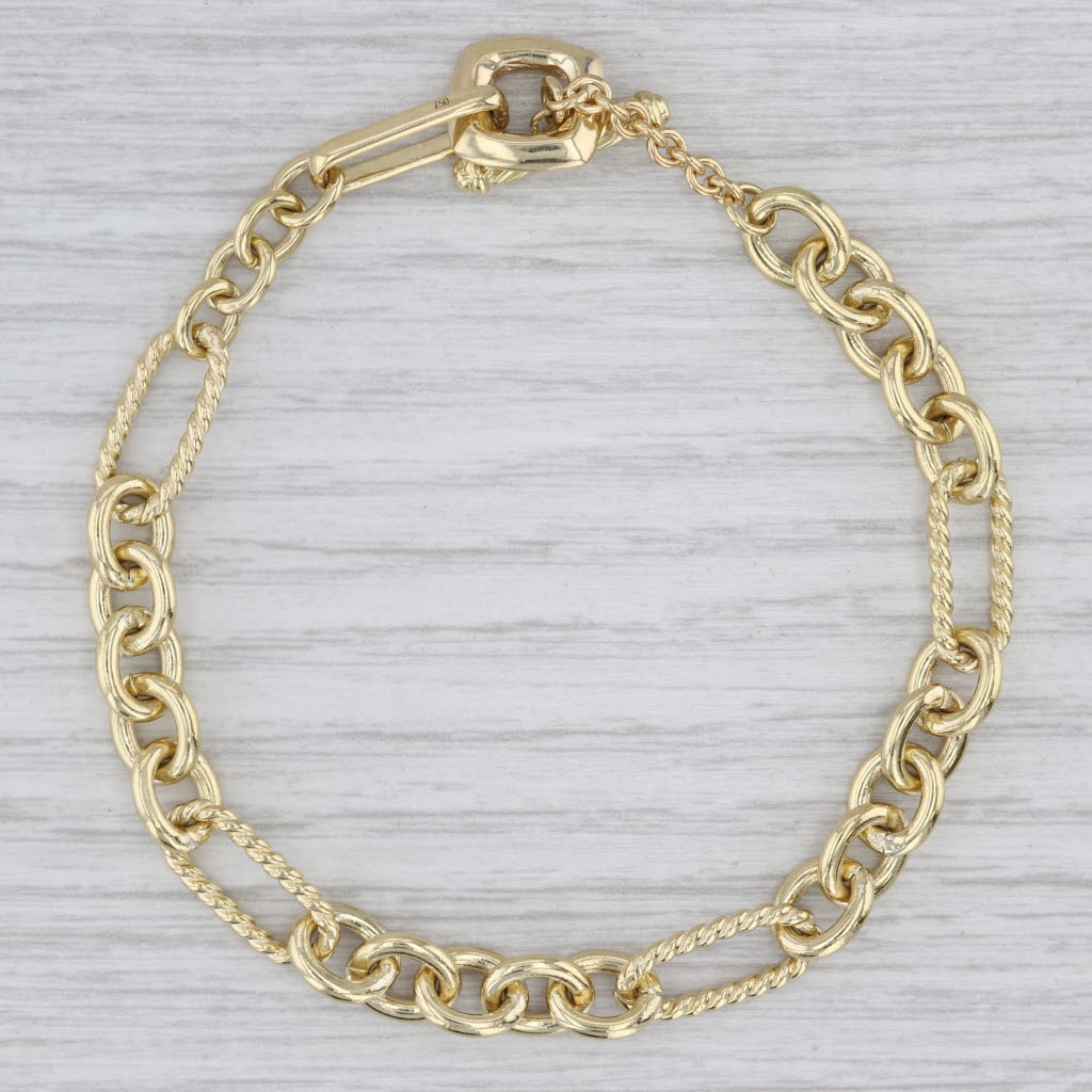 Light Gray Cable Chain Bracelet 18k Yellow Gold 7.25" 7.1mm Toggle Clasp