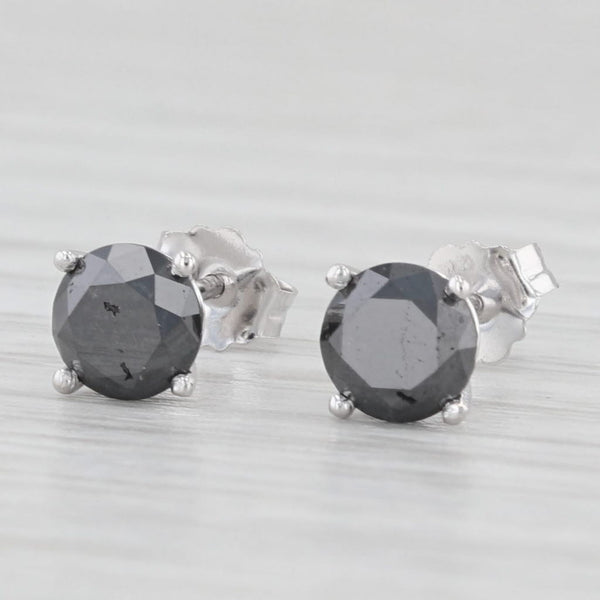 New 1.41ctw Black Diamond Stud Earrings 14k White Gold Round Solitaires