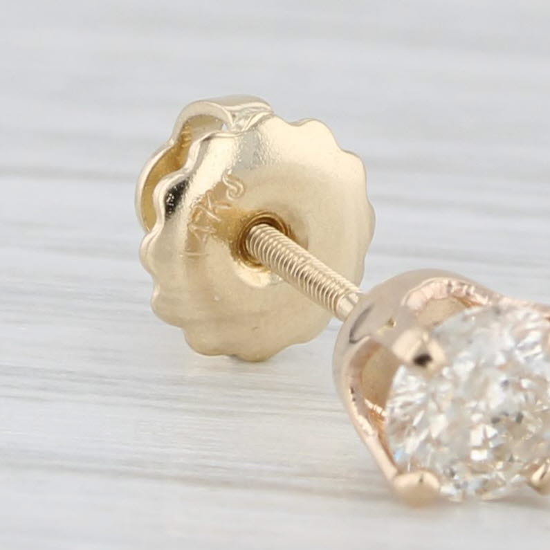 Light Gray 0.33ct Single Round Diamond Stud Earring 14k Yellow Gold Screwback