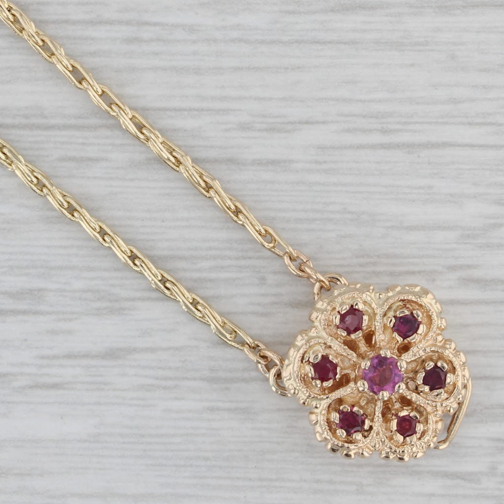 Gray Richard Glatter 0.35ctw Ruby Flower Clasp Slide Charm Bracelet 14k Gold 7"