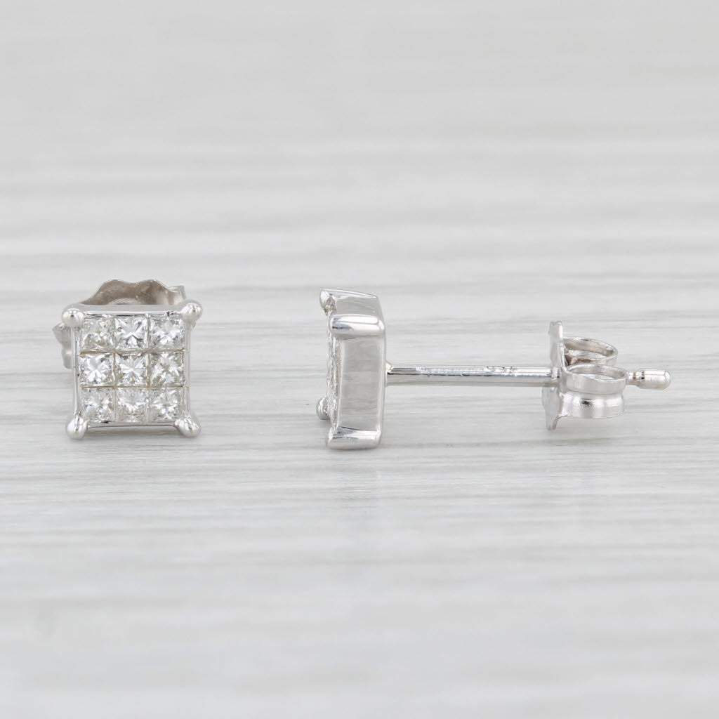Light Gray 0.20ctw Diamond Stud Earrings 18k White Gold Princess Solitaires