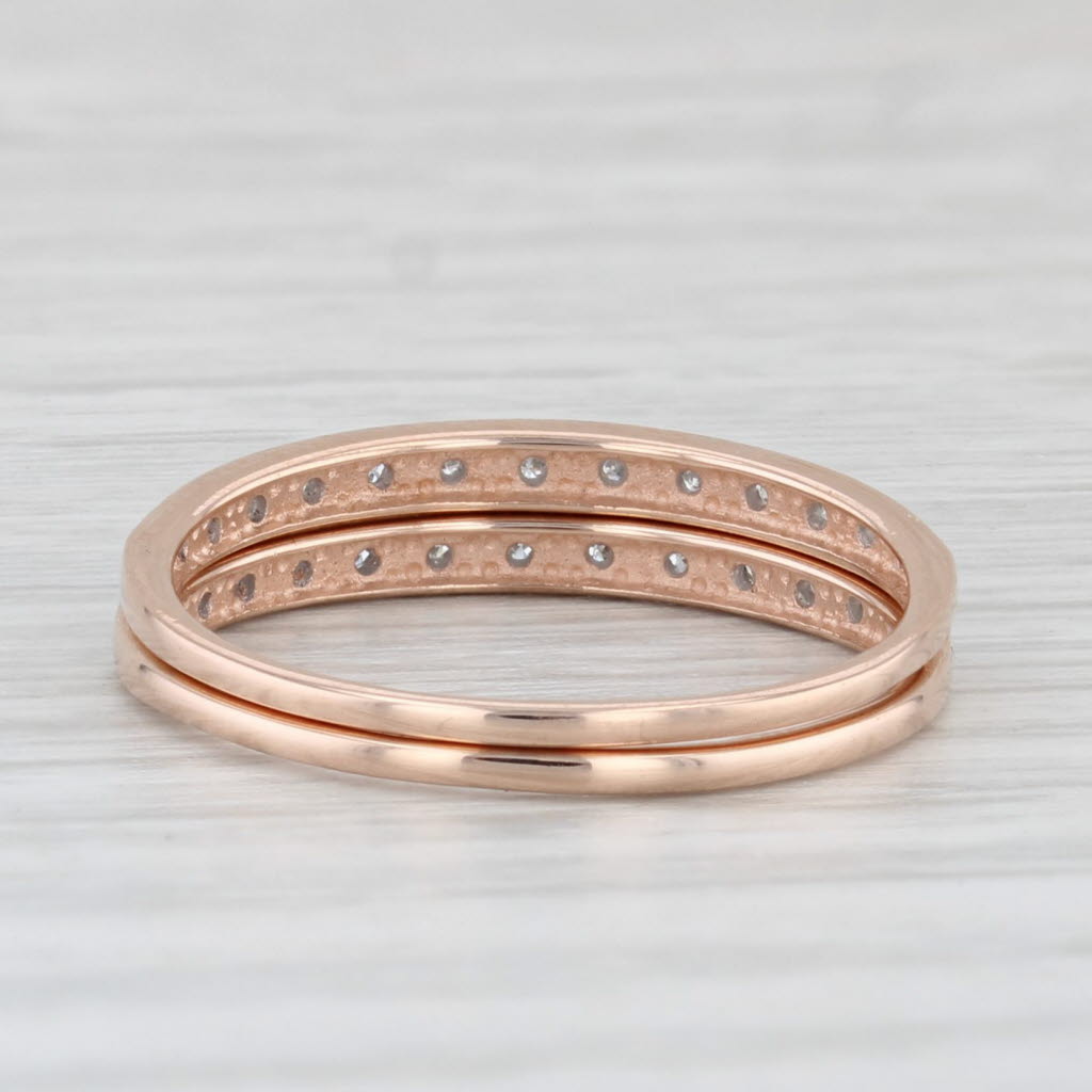 Light Gray Set of 2 Diamond Wedding Bands 10k Rose Gold Stackable Rings Size 6.25