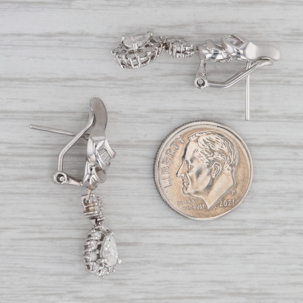 Gray 1.63ctw Diamond Teardrop Halo Earrings 18k White Gold Pierced Omega Backs