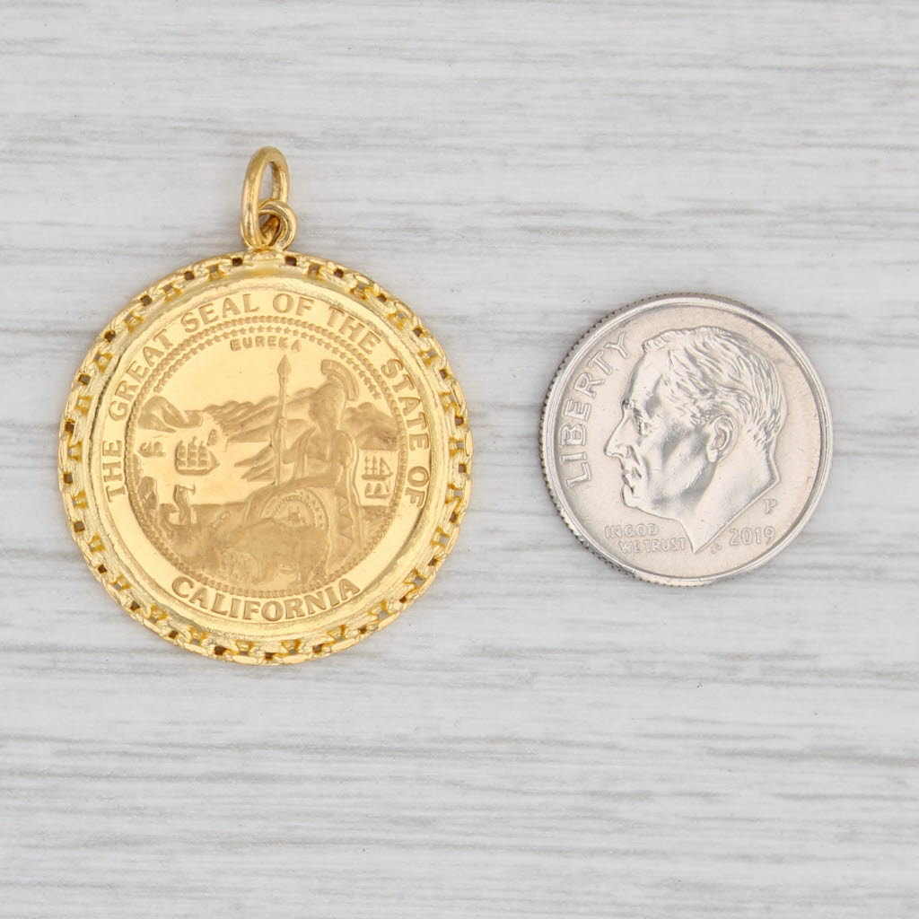 Light Gray 1992 California Gold Coin Pendant 9999 1/4 oz 21k Bezel Great Seal Bear