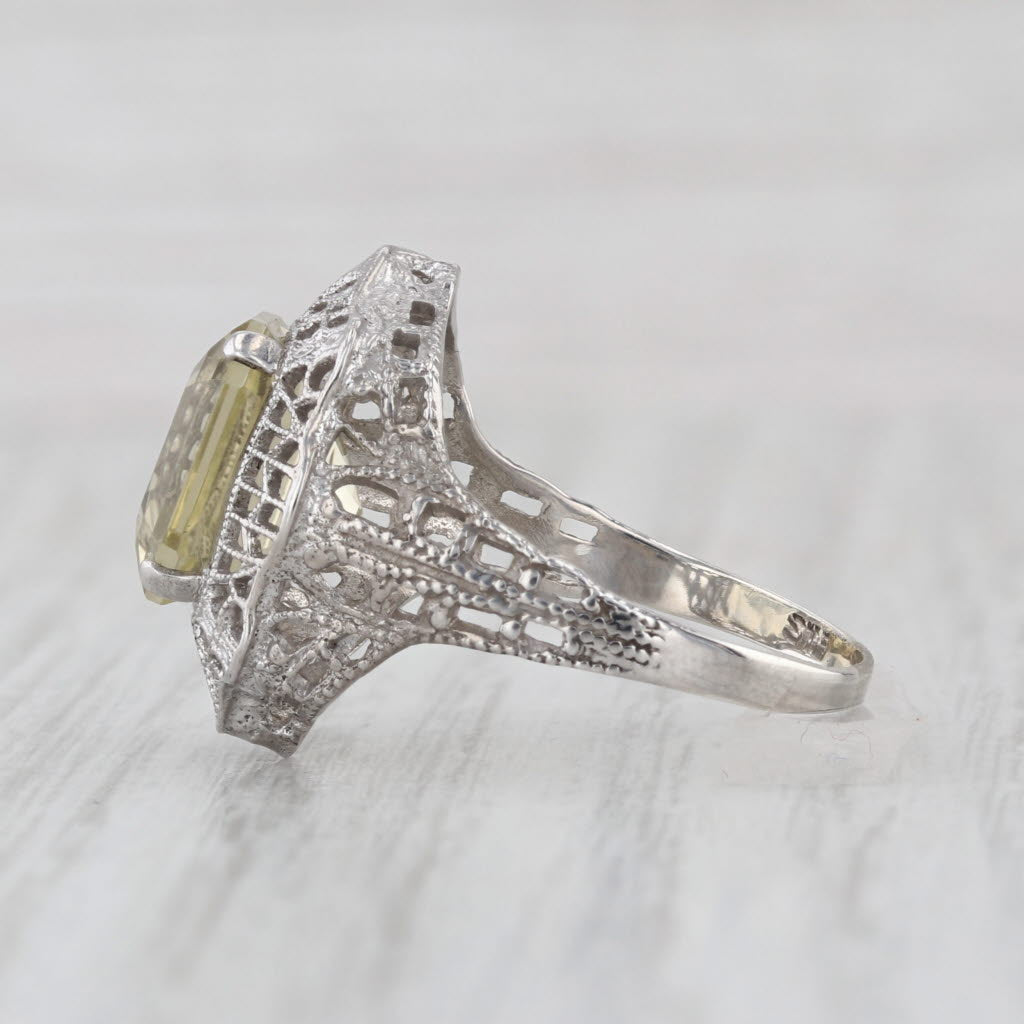 Vintage 4.20ct Lemon Quartz Solitaire Ring Sterling Silver Filigree Size 7