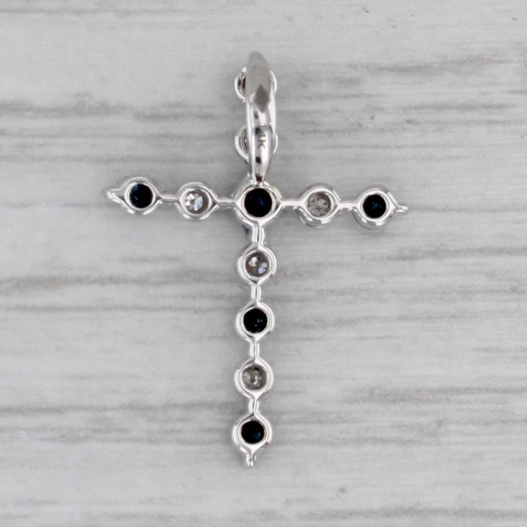 Gray New Blue White Diamond Cross Pendant 14k Yellow Gold