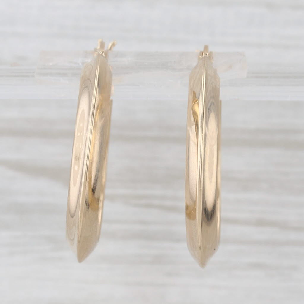Beveled Hoop Earrings 14k Yellow Gold Snap Top Round Hoops