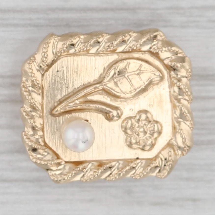 Gray Vintage Cultured Pearl Flower Slide Bracelet Charm 10k Yellow Gold