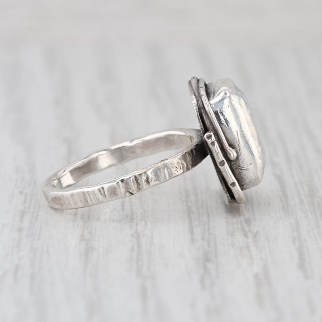 Bezel Set Cultured Pearl Solitaire Ring Sterling Silver Size 6.5