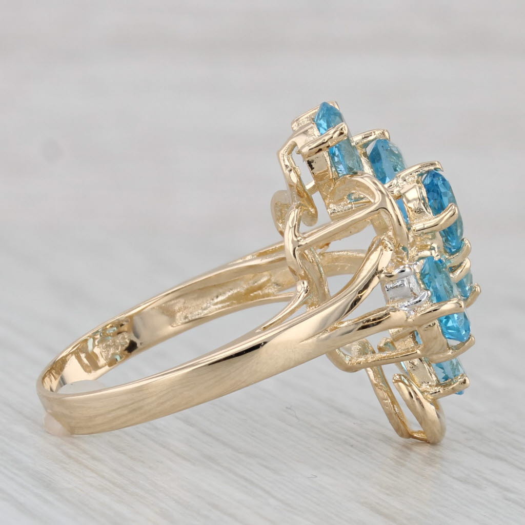 Gray 3.50ctw Blue Topaz Diamond Flower Cluster Ring 14k Yellow Gold Size 7.5