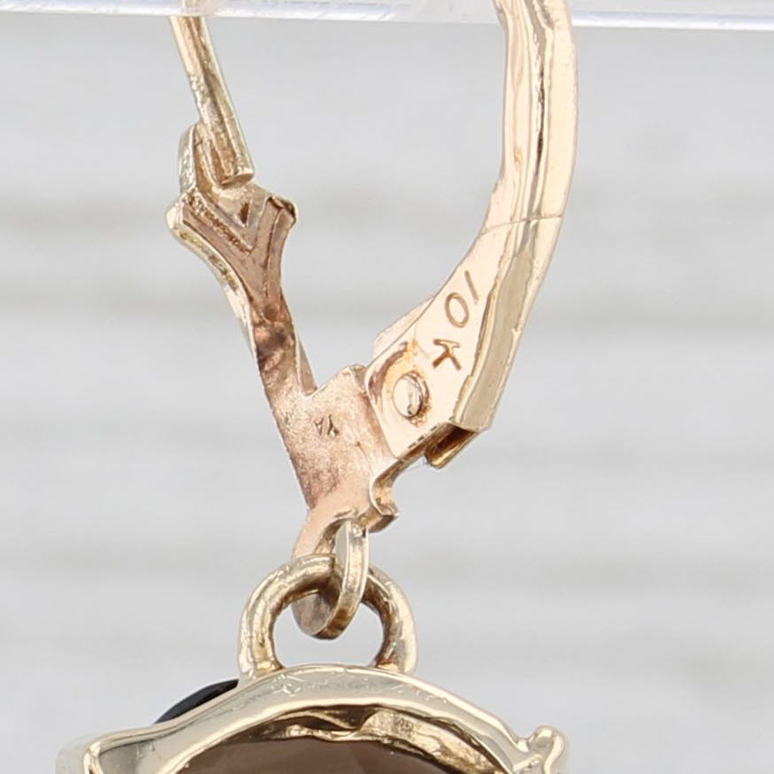 Light Gray Brown Smoky Quartz Dangle Earrings 10k Yellow Gold Pierced Lever Backs