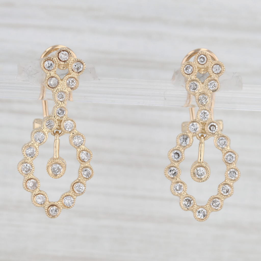 Light Gray 0.75ctw Diamond Figure 8 Drop Earrings 14k Yellow Gold Pierced Omega Backs