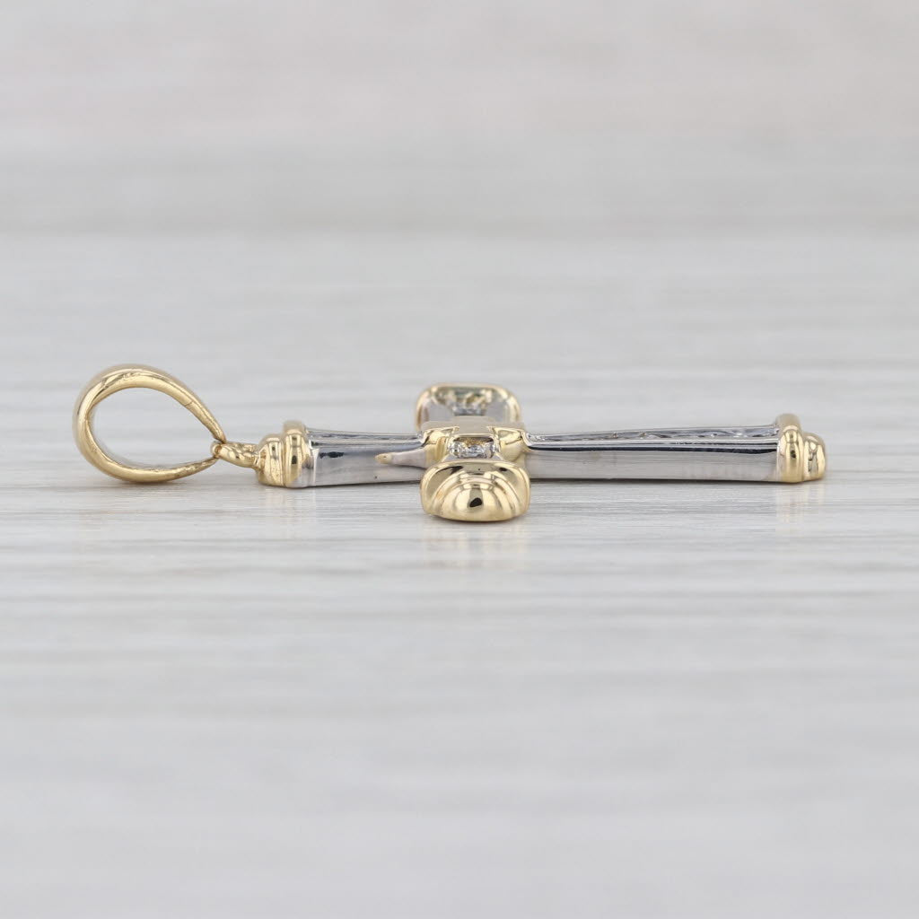0.27ctw Diamond 2-Toned Cross Pendant 18k White Yellow Gold