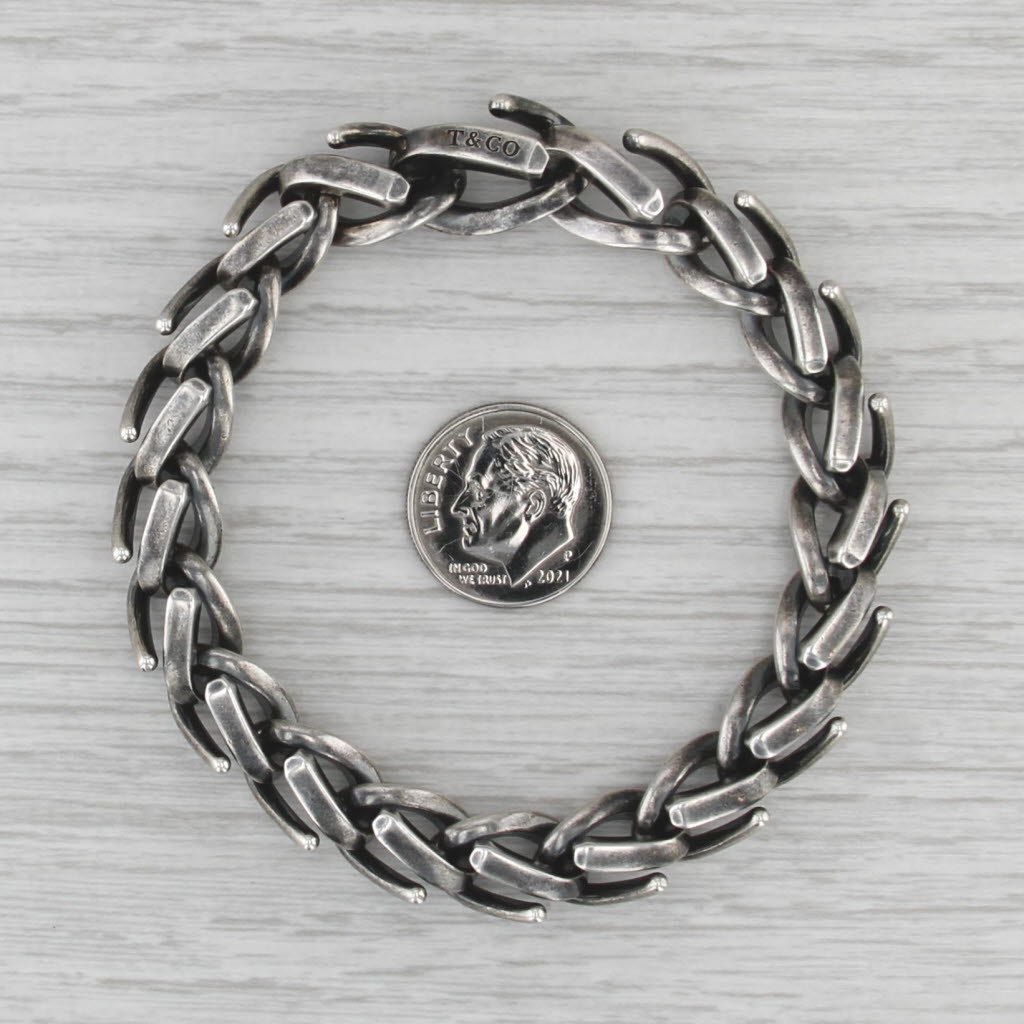 Tiffany Forged Medium Link Blackened Silver Bracelet Sterling 6.75" 10mm