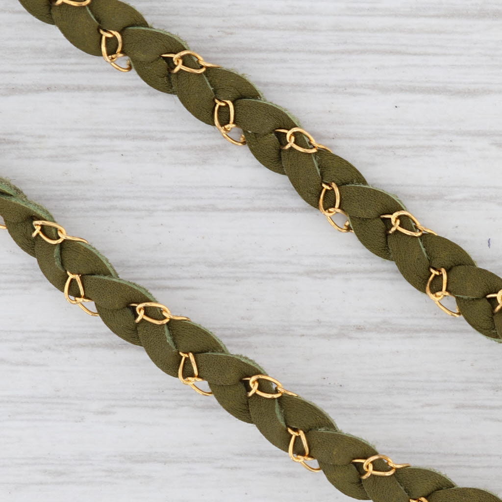 New Nina Wynn Cordelia Necklace Woven Green Leather White Druzy Quartz