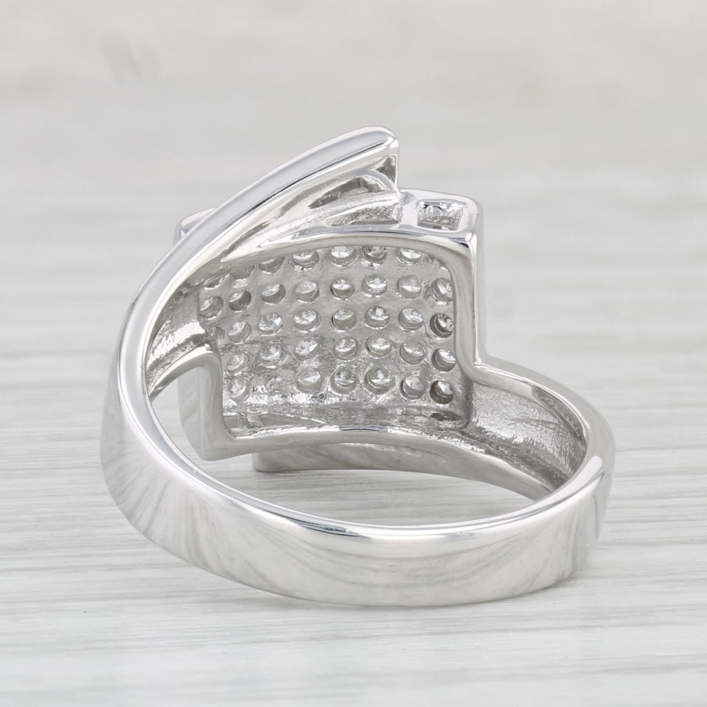 Light Gray Pave Diamond Ring 14k White Gold Abstract Bypass Size 6.25