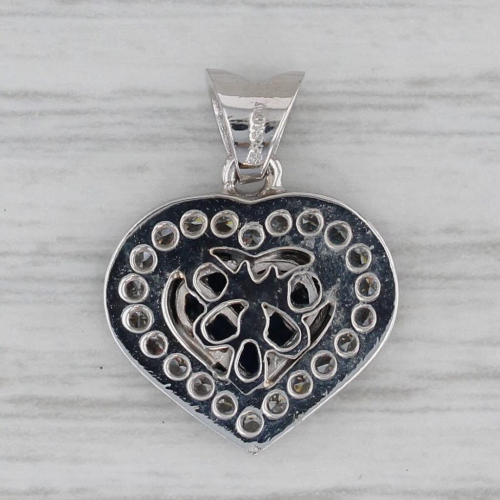 Gray 0.47ctw Blue White Sapphire Heart Pendant 14k White Gold Small Drop