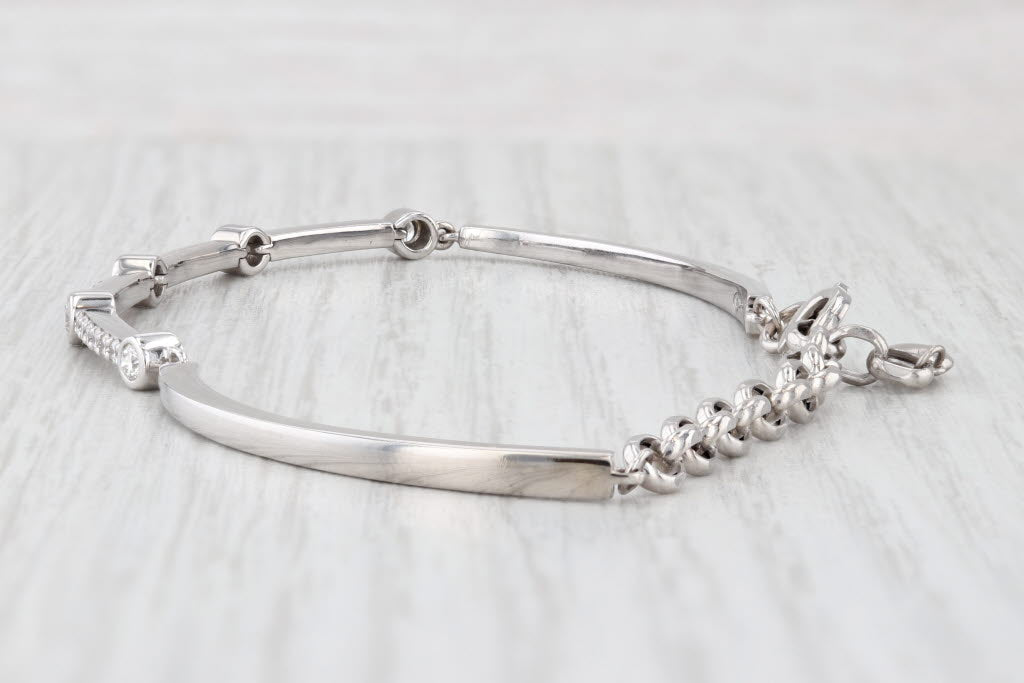 Light Gray 0.75ctw Diamond Bar Links Bracelet 14k White Gold Adjustable 6.5"-8.25"