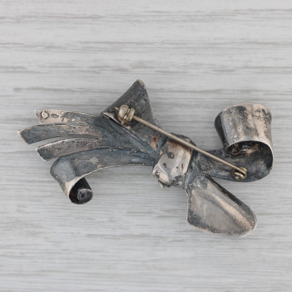 Gray Vintage Turquoise Bow Brooch Sterling Silver Native American Statement Pin