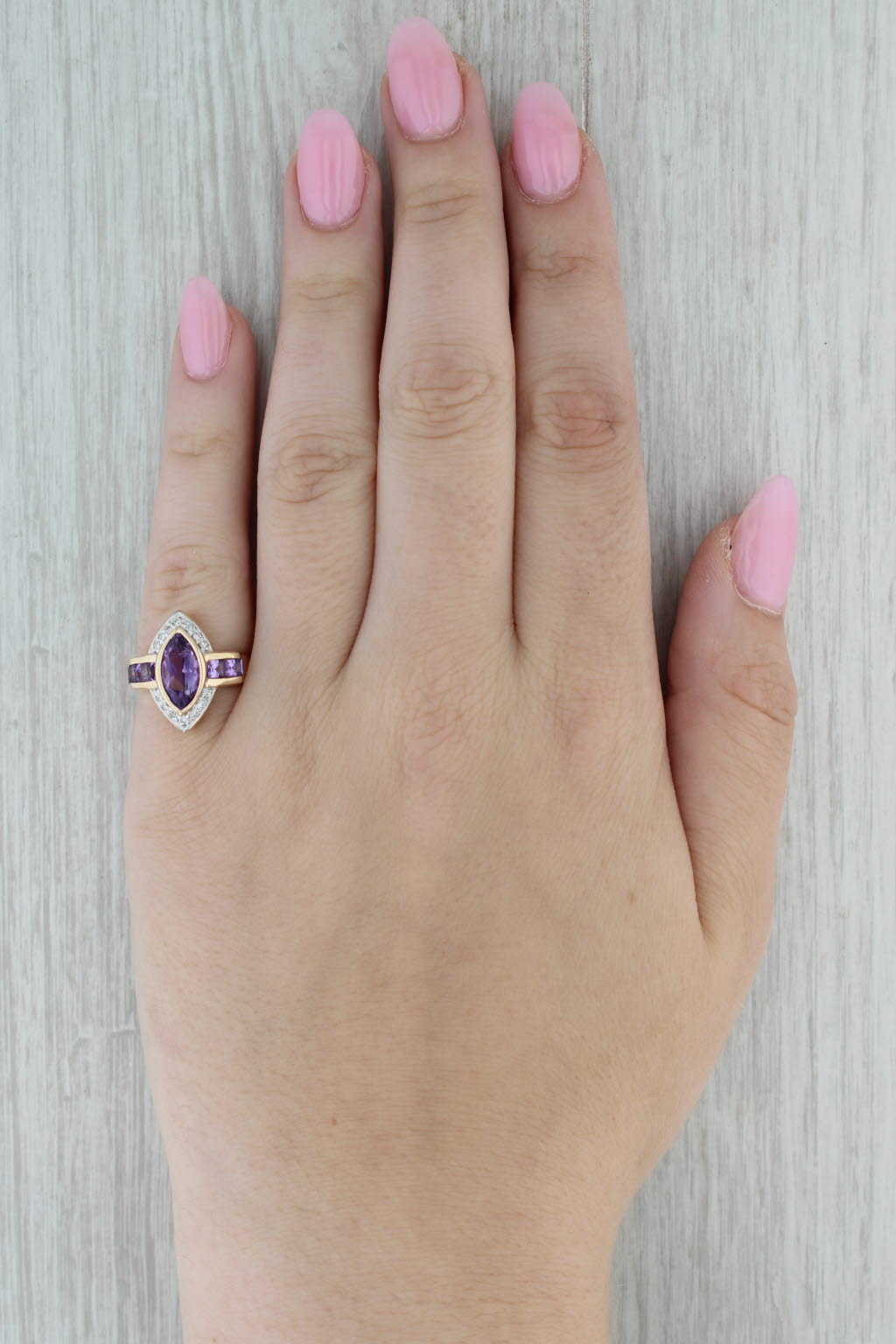 Dark Gray 2.62ctw Marquise Amethyst Diamond Ring 10k Yellow Gold Size 6