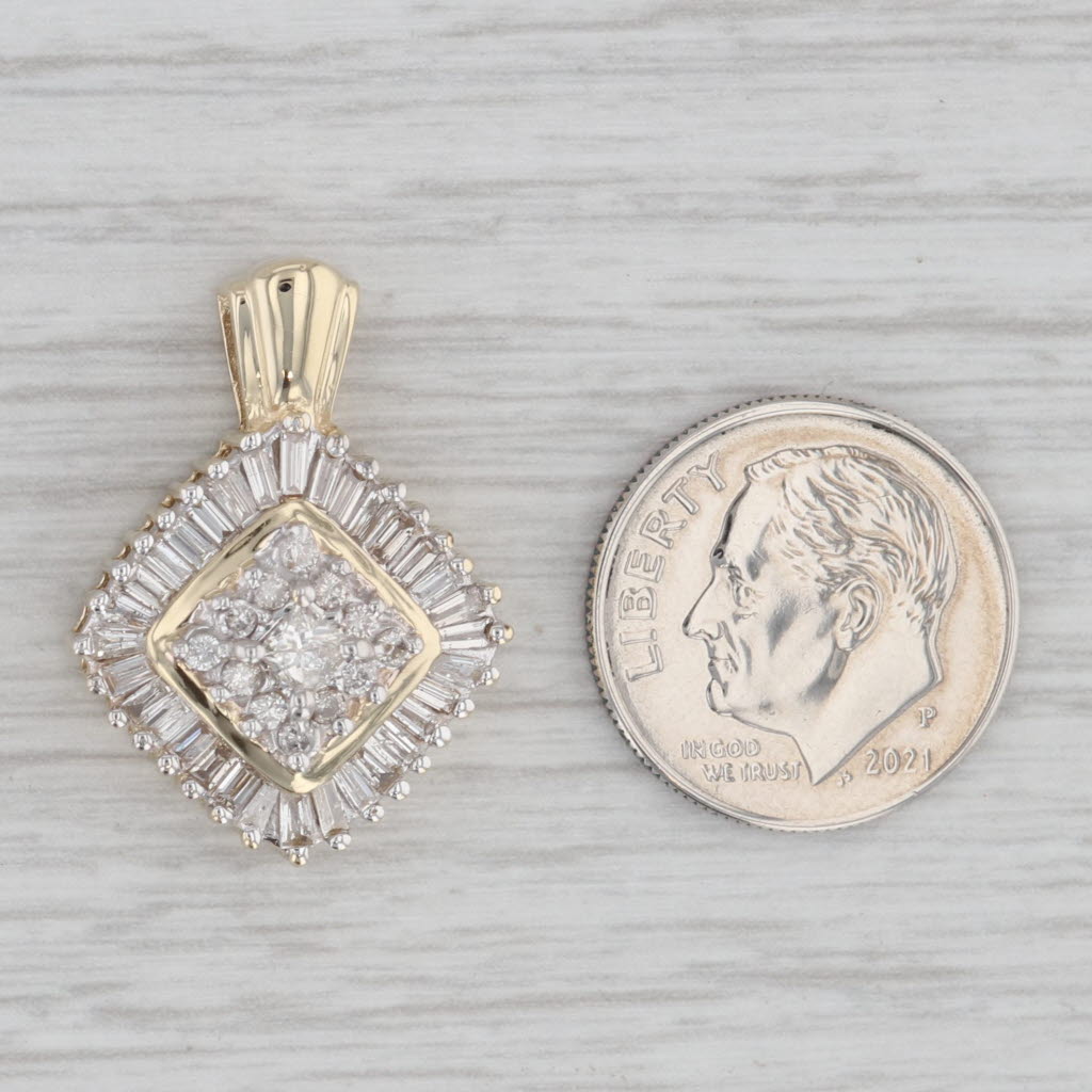 Gray 1.04ctw Diamond Cluster Halo Pendant 14k Yellow Gold Princess Round Baguette