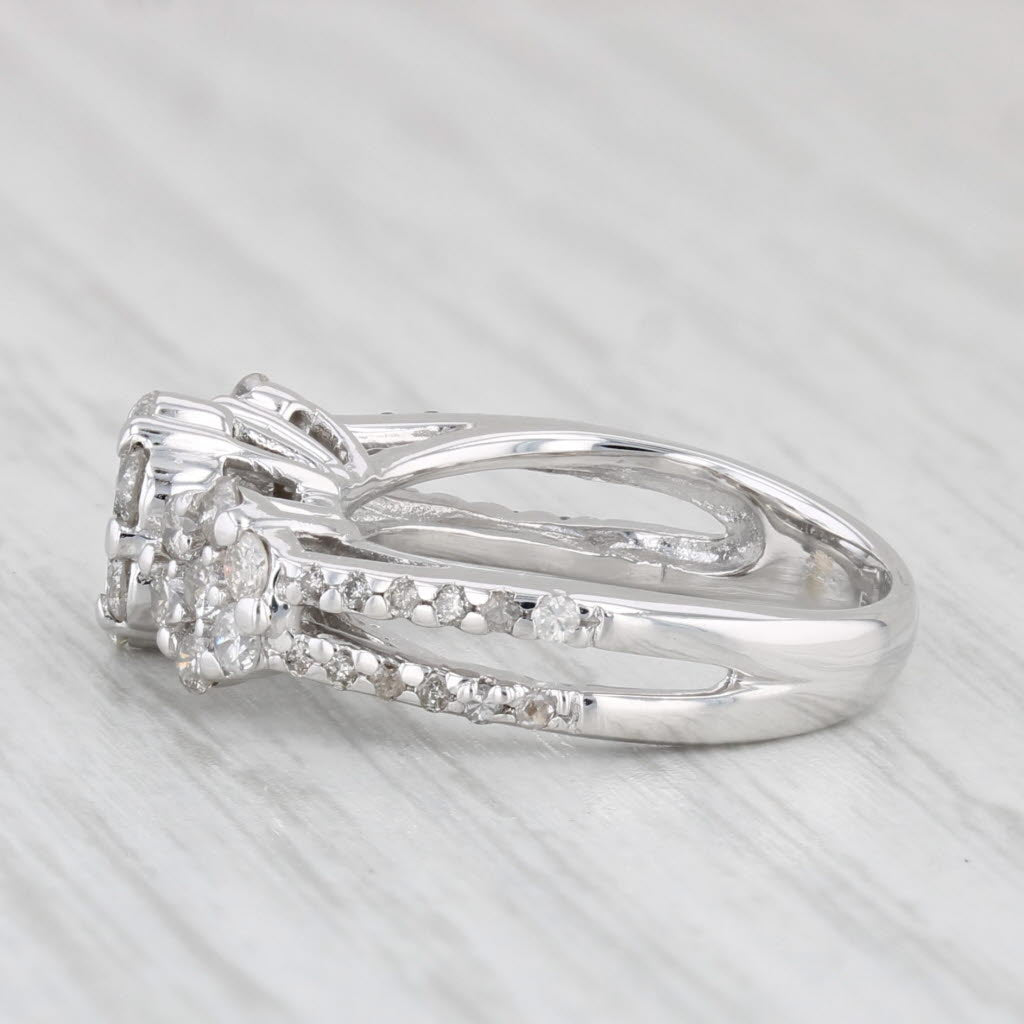 Light Gray 0.90ctw Diamond Clusters Ring 14k White Gold Size 4.25 Engagement