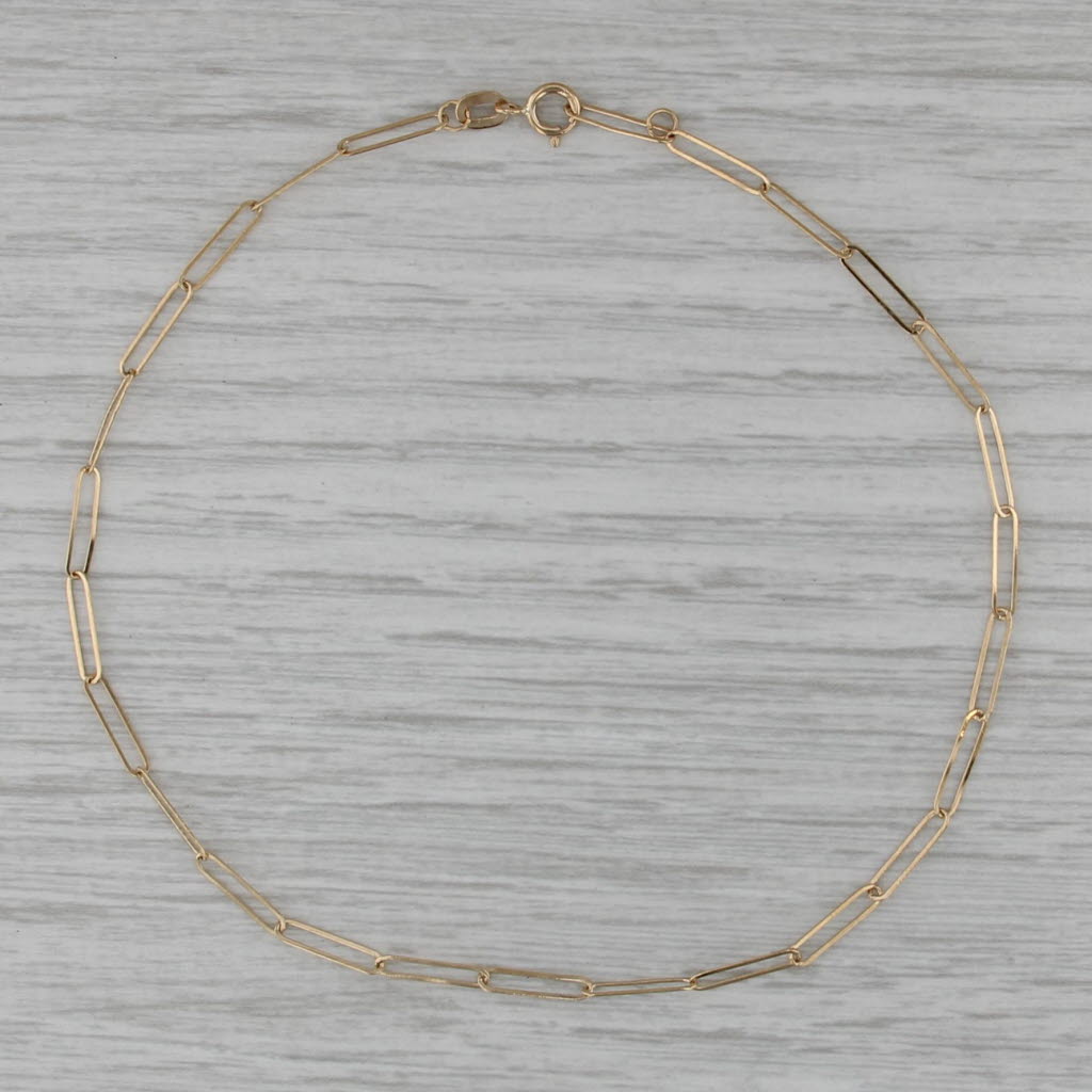 Paperclip Cable Chain Ankle Bracelet 18k Yellow Gold 9.5" 2.5mm Anklet