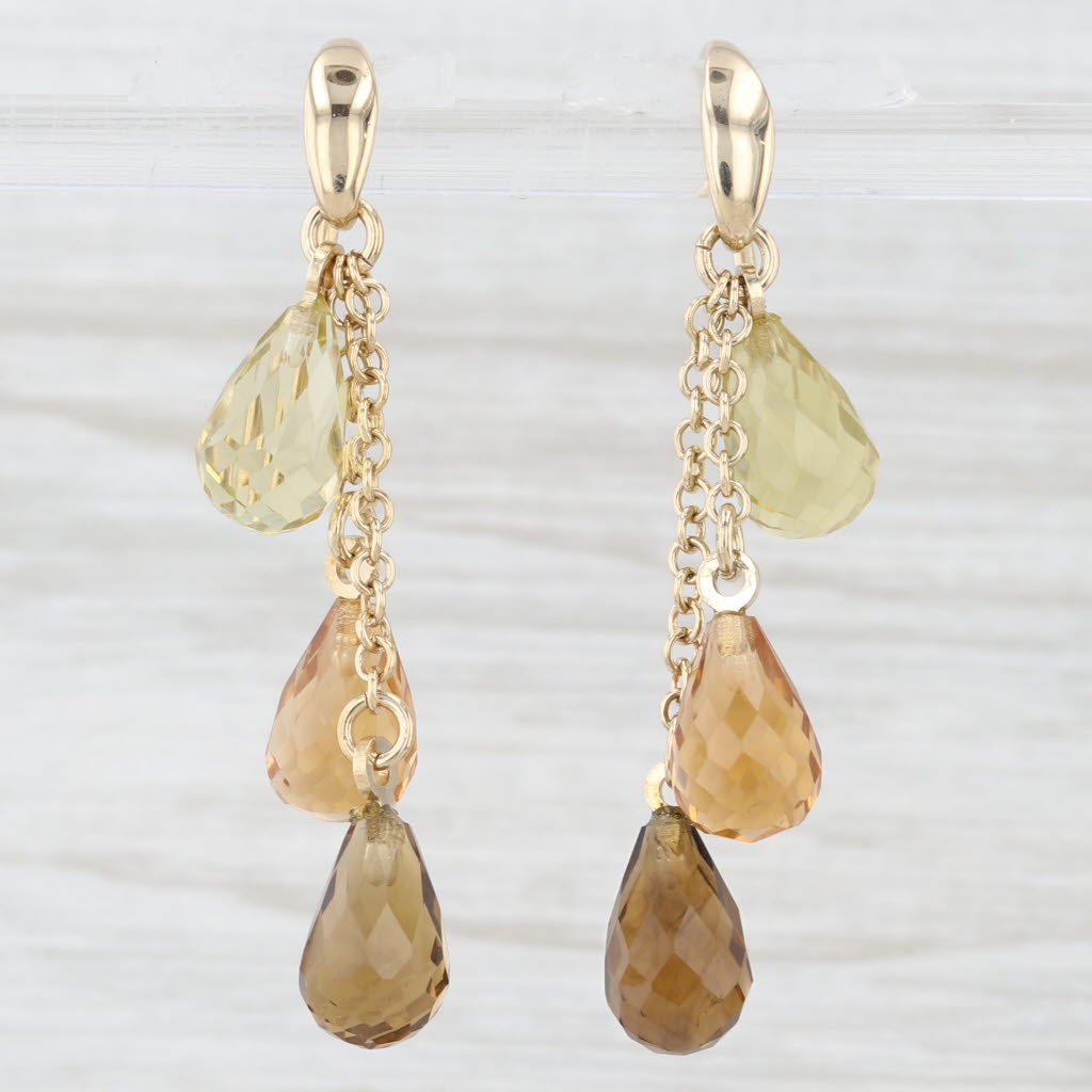 Light Gray Briolette Citrine & Lemon Quartz Dangle Earrings 14k Yellow Gold Hook Posts