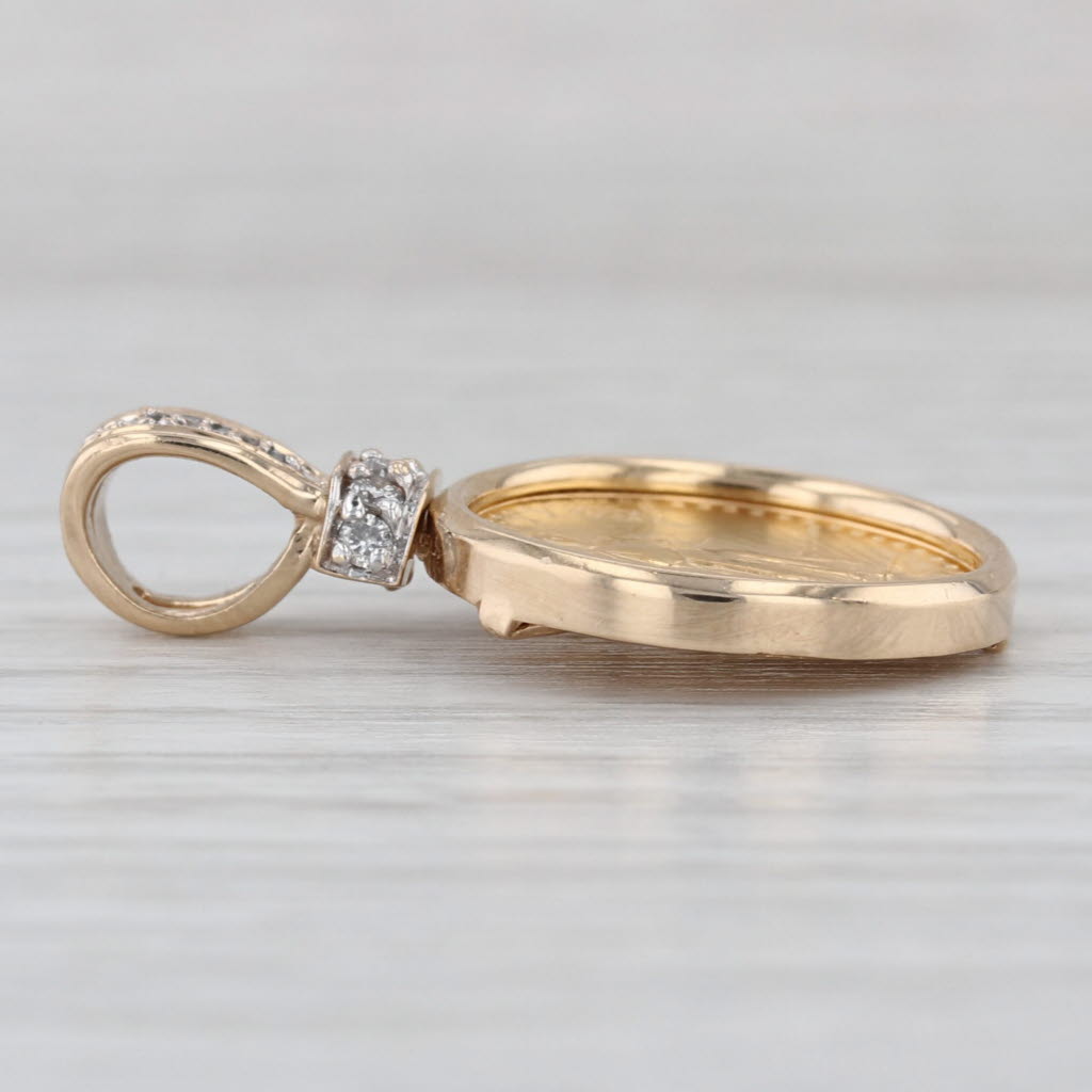 1986 American Gold Eagle Coin Pendant 14k 22k Gold Diamonds 1/10oz $5 AGE