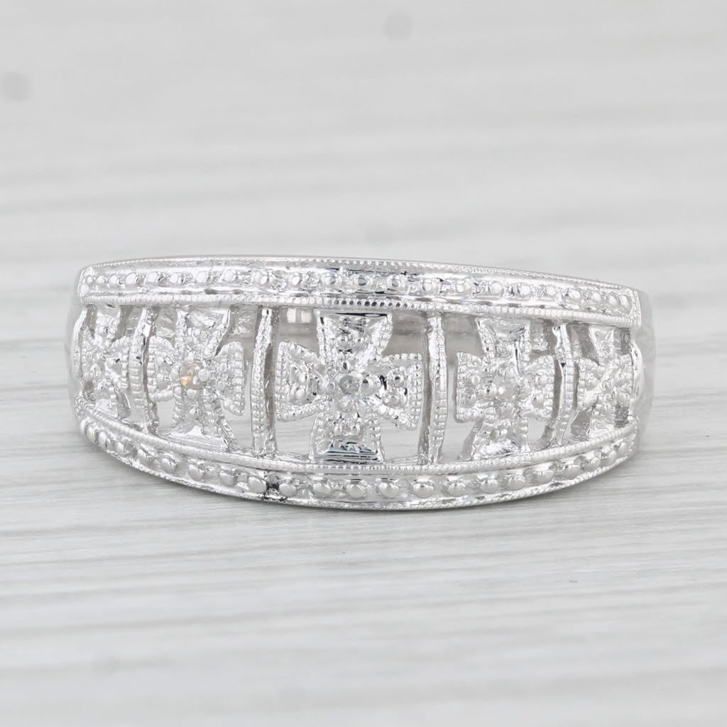 Light Gray Diamond Cross Ring 14k White Gold Size 7.25 Band
