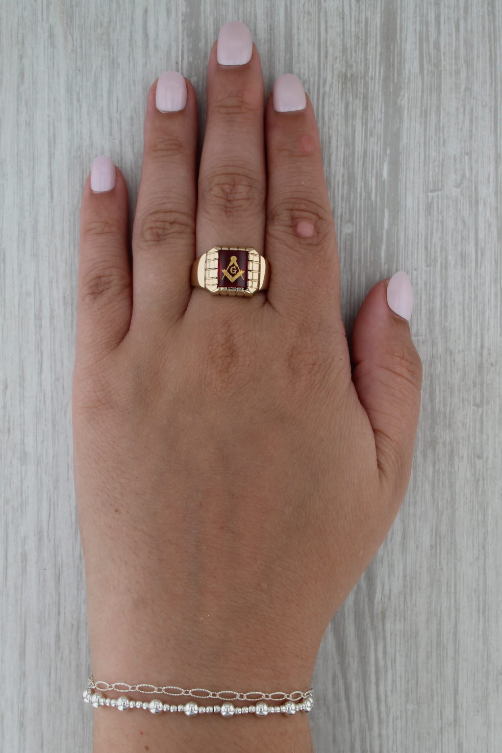 Vintage Masonic Signet Ring 10k Yellow Gold Lab Created Ruby Blue Lodge 10.25