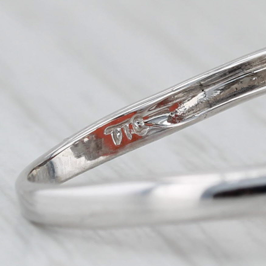 Gray Coral Oval Cabochon Diamond Ring 14k White Gold Size 7