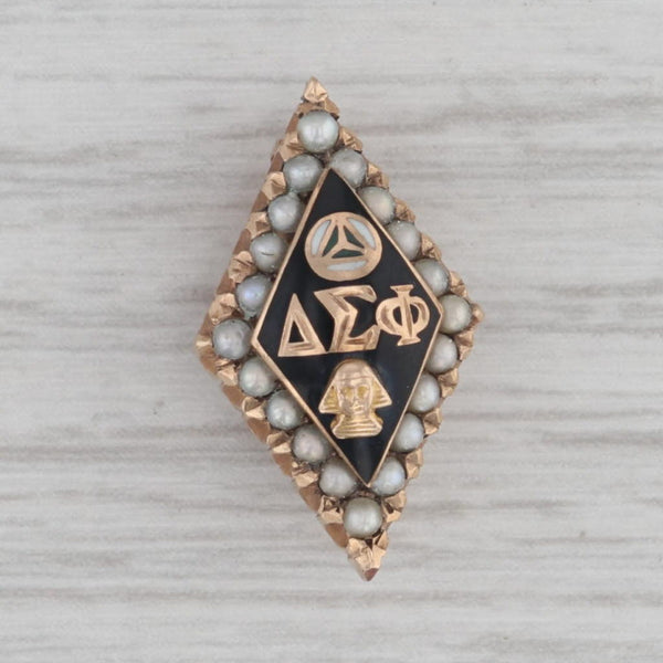Delta Sigma Phi fraternity Badge 10k Gold Pearl 1920s Pharaoh Fraternity Pin