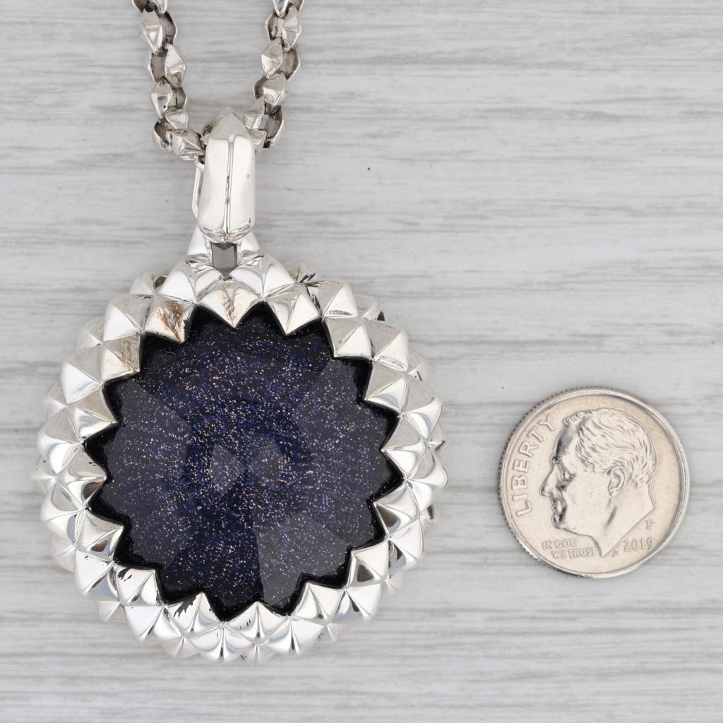 Gray Stephen Webster Super Stud Pendant Necklace Sterling Silver Blue Quartz 16.5”