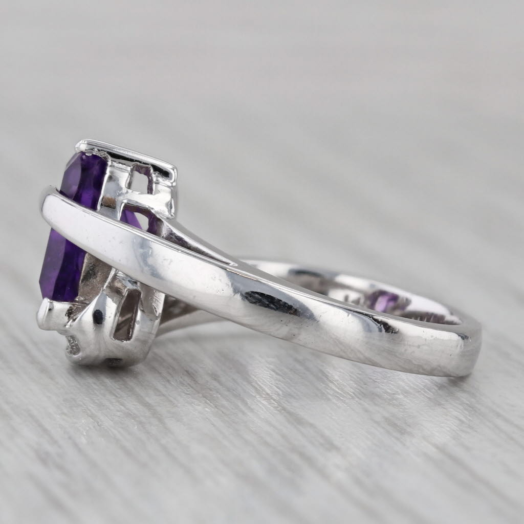 Gray 2.61ctw Pear Amethyst Diamond Overlay Ring 14k White Gold Size 7 Bypass