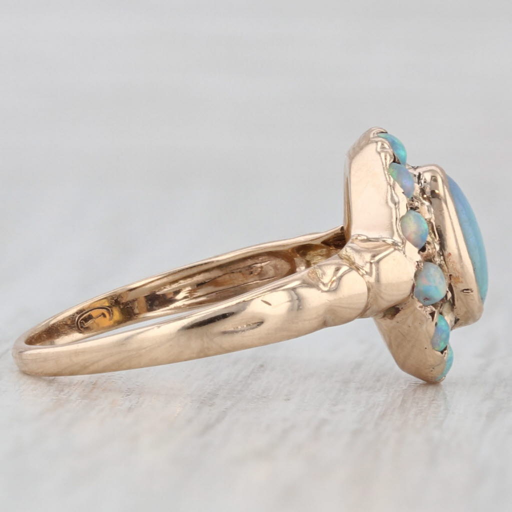 Light Gray Antique Opal Cabochon Halo Ring 10k Yellow Gold Size 6