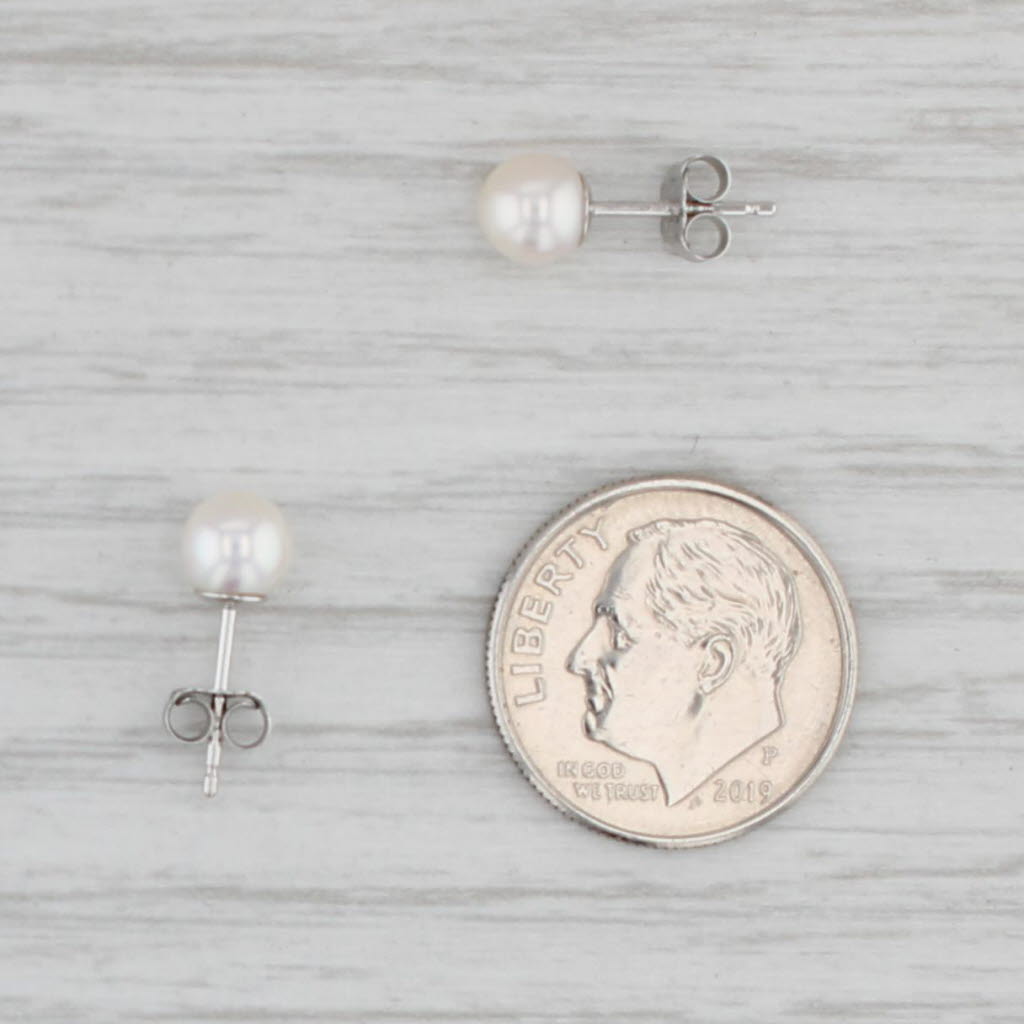 Gray New Cultured Pearl Stud Earrings 14k Yellow Gold 5.4mm Round Bead Solitaires
