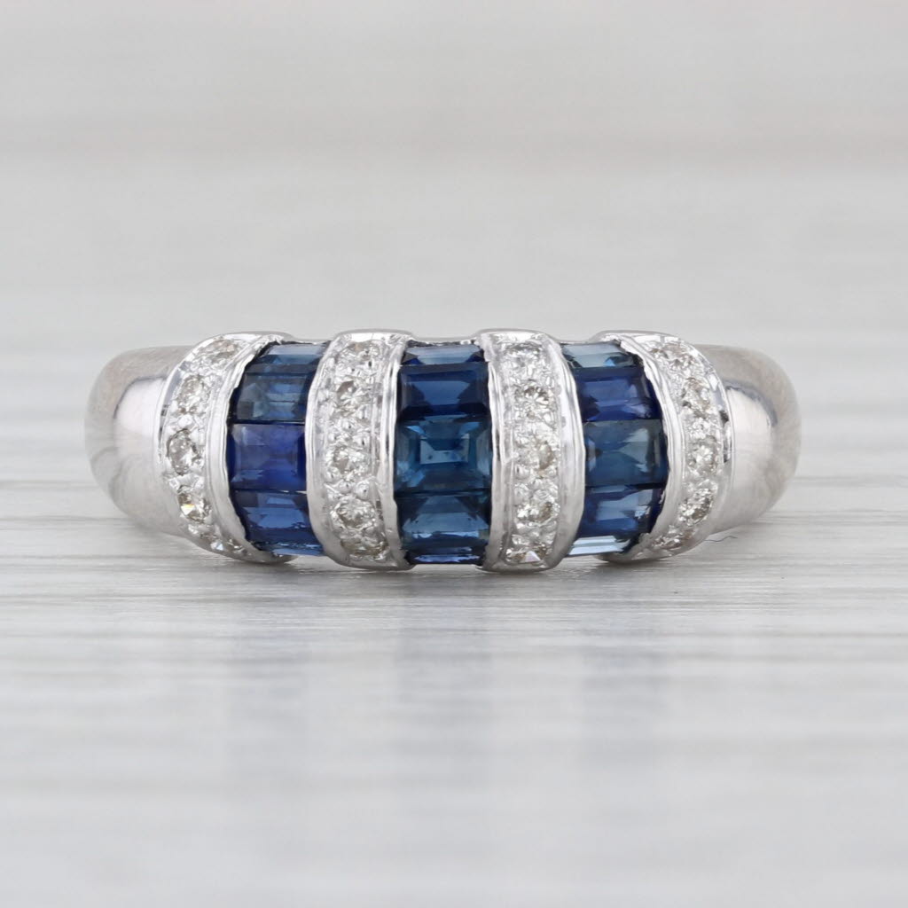0.99ctw Sapphires Diamonds Ring 14k White Gold Size 7 Stackable Wedding