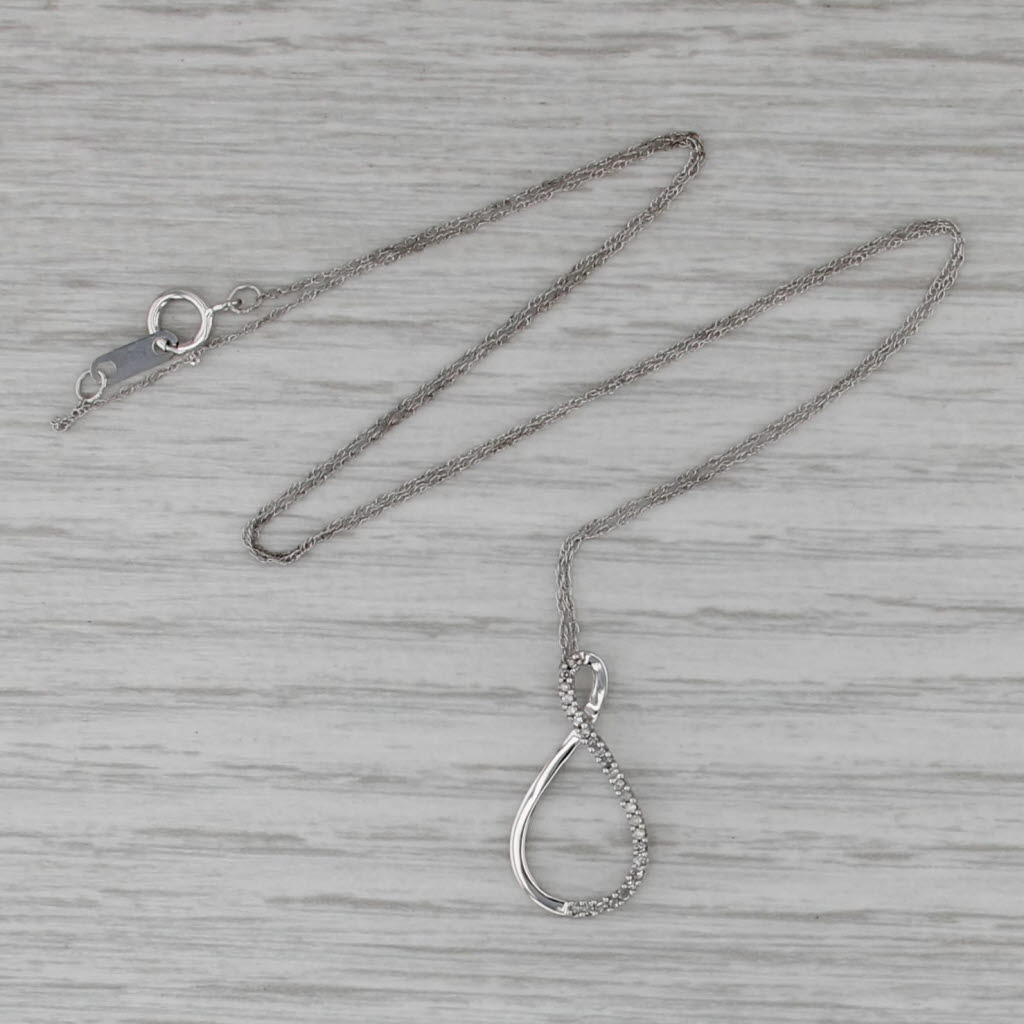 Diamond Figure-8 Infinity Knot Pendant Necklace 10k White Gold 18" Rope Chain