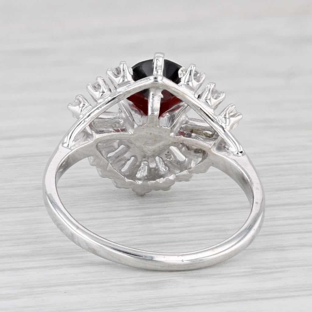Light Gray 1.45ctw Pear Garnet Diamond Spray Ring 14k White Gold Size 6.5
