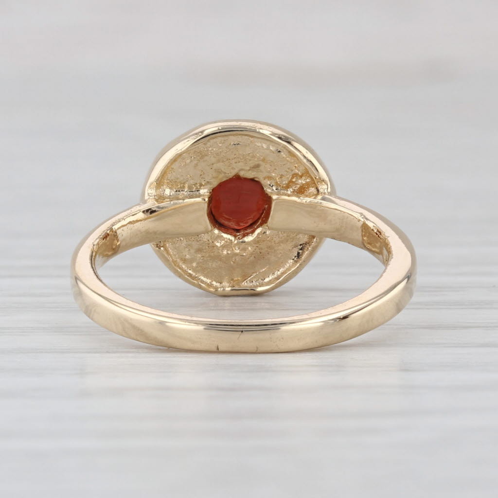 Garnet Cabochon Solitaire Ring 14k Yellow Gold Bead Accents Size 5.75