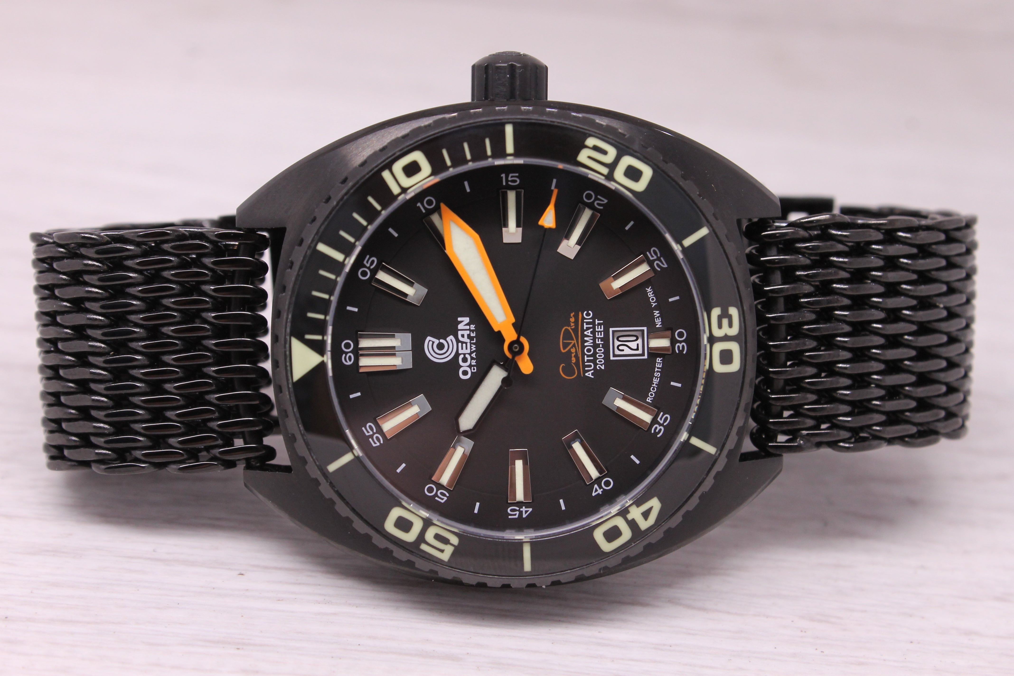Ocean Crawler Core Diver Mens Automatic Watch 44mm Ultra-Black DLC Steel Boxes