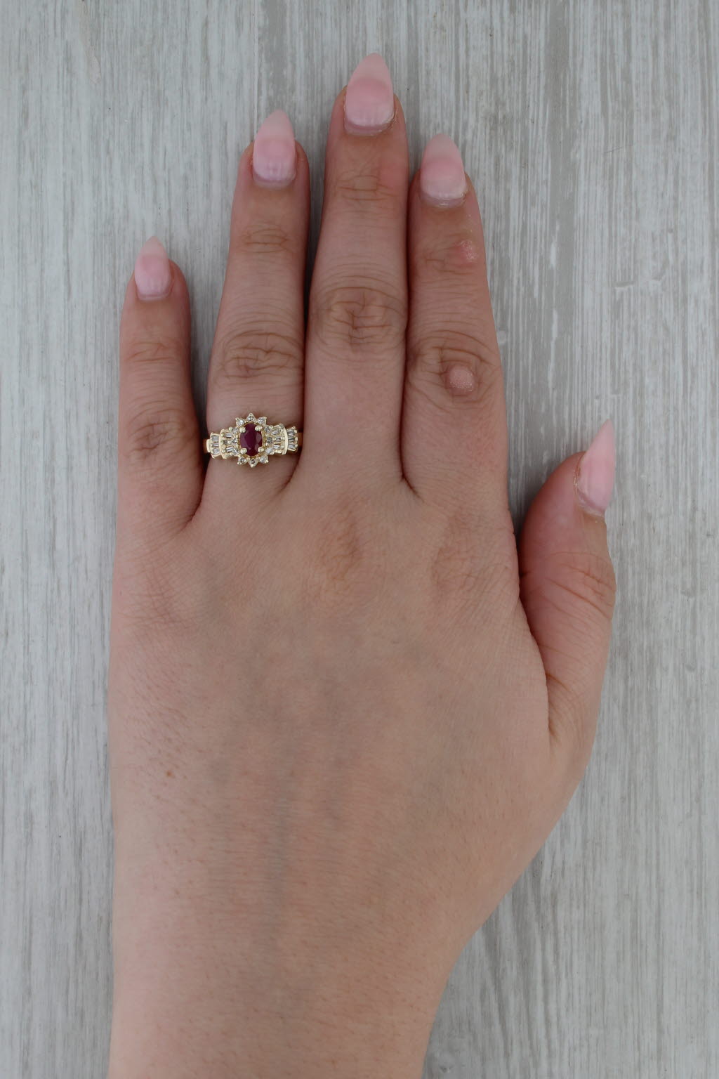 0.64ctw Ruby Diamond Halo Ring 10k Yellow Gold Size 6.75