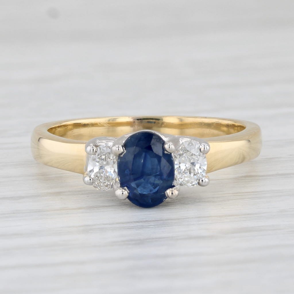Light Gray 1.41ctw Oval Blue Sapphire Diamond Ring 18k Yellow Gold Size 8.25