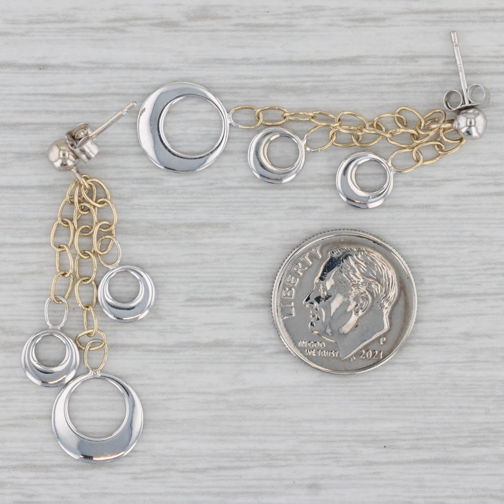Gray Dangle Circle Earrings 14k White Yellow Gold Pierced Drops