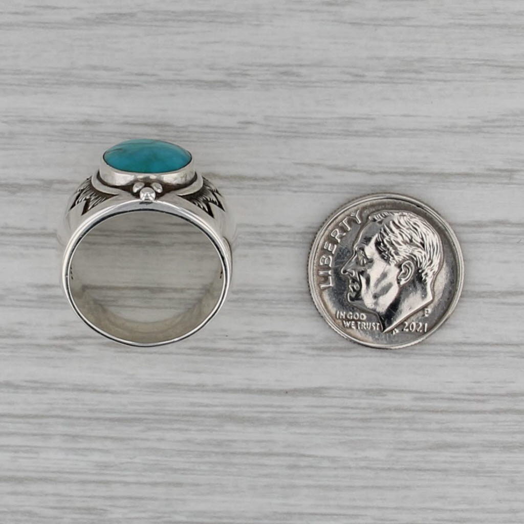 Relios Turquoise Ring Oval Cabochon Sterling Silver Size 6 Vintage Statement