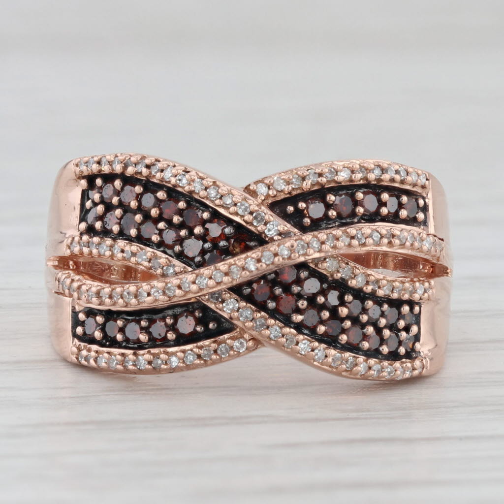 Gray 0.34ctw White Brown Orange Diamond Crossover Ring 10k Rose Gold Size 7